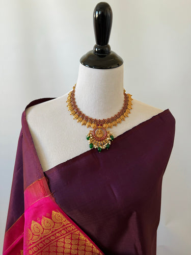 Kanchipuram korvai silk saree | Half & Half | Purple | Handwoven | Ships from California